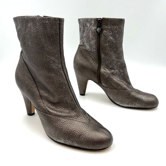 Taryn by Taryn Rose Metallic Leather Booties Heel Ankle Boots - Picture 1 of 10